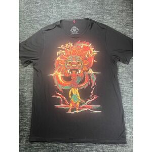 Sugar Skull Graphic T-Shirt Mens XL Black Dragon Warrior Viscose Blend Tee